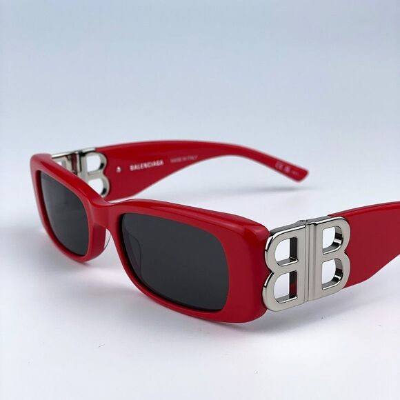 NEW Balenciaga BB0096S 015 Red Silver Logo Rectangle Unisex Sunglasses - Picture 9 of 12